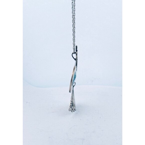 Vintage Sterling Silver Turquoise Inlay Thunderbird Pendant Necklace 10g, 16"in - Picture 3 of 11